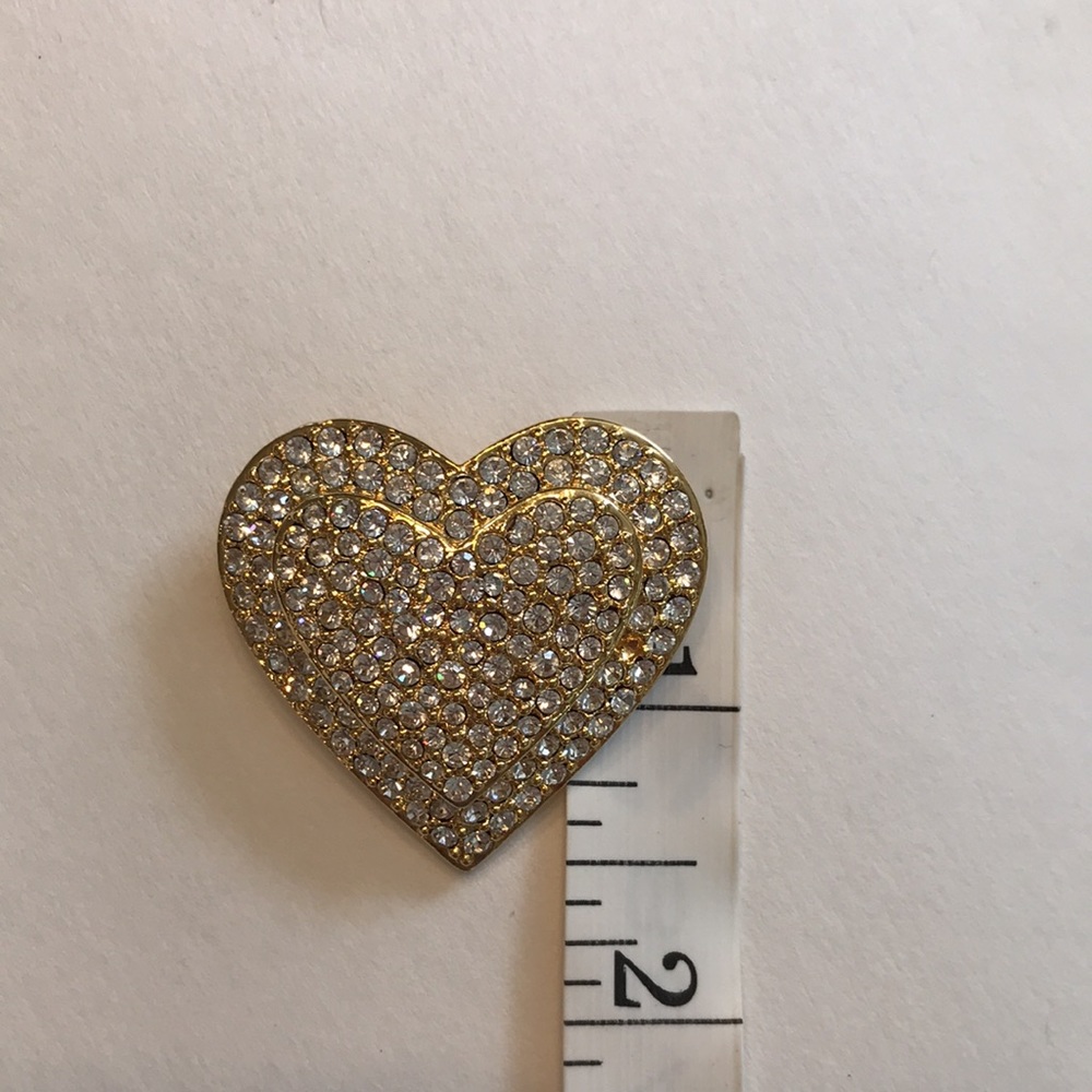 Vintage Joan Rivers Gold & Rhinestone Heart Brooch - Picture 4 of 12